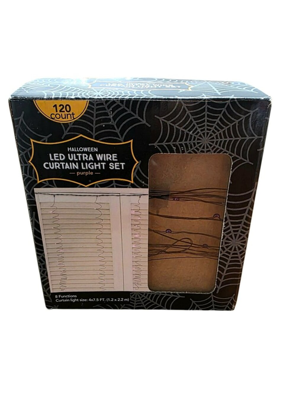 New Halloween 120 Light LED Wire Curtain Electric 8 Functions Purple Fairy Bulbs